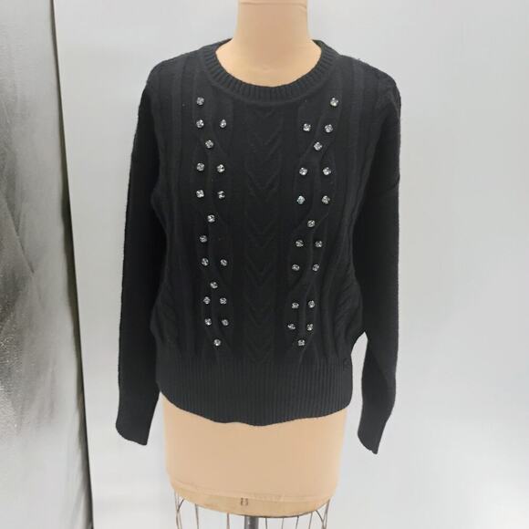 Karl Lagerfeld Womens Cable Neck Mock Knit Sweater, Black Medium - Picture 14 of 14